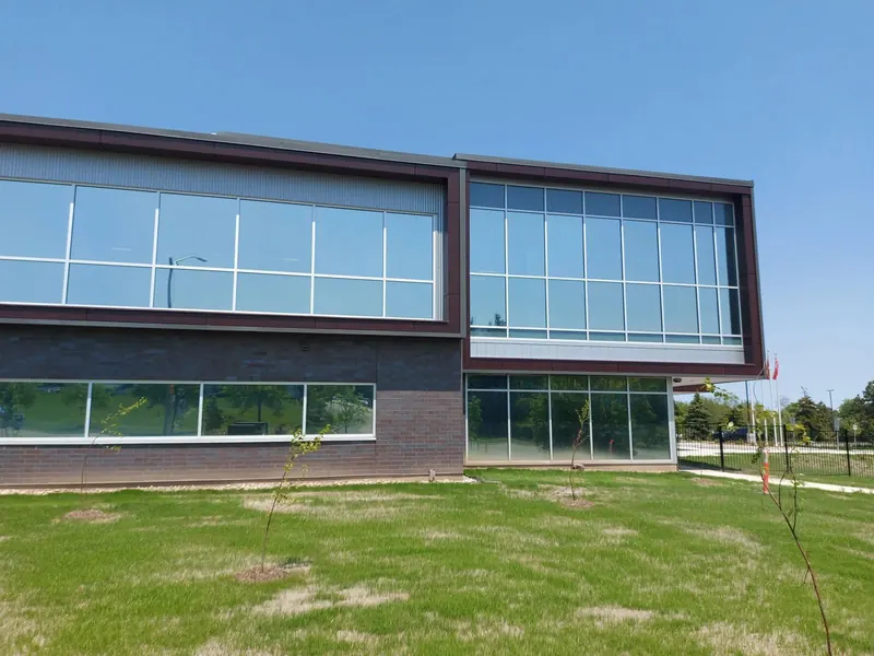 Commercial building with sun and solar control film on its windows