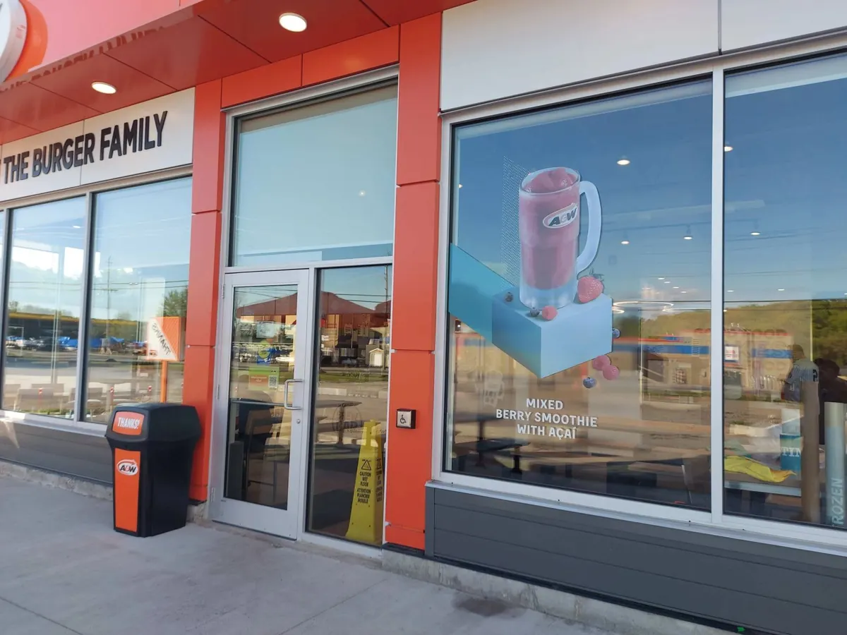 Restaurant storefront in North York with decorative window film graphics